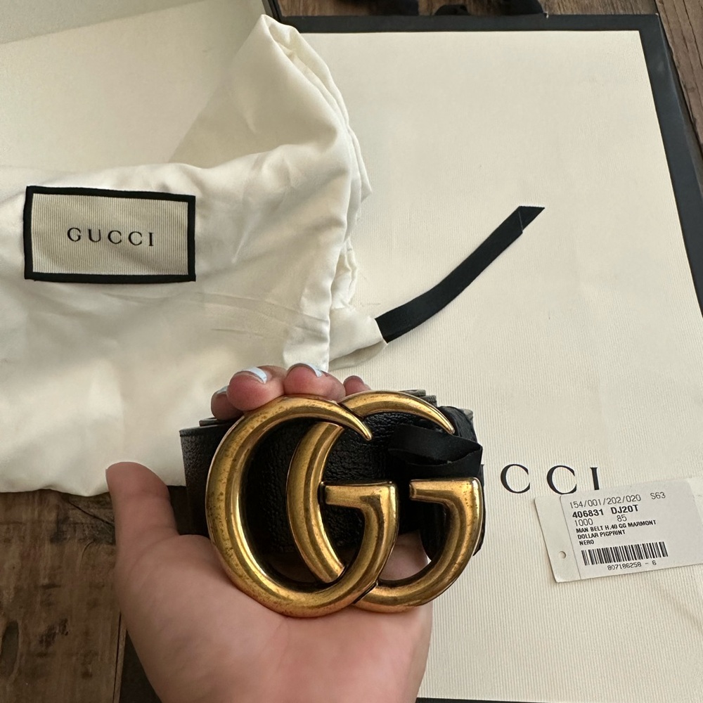 Gucci Black and Gold GG Logo Belt